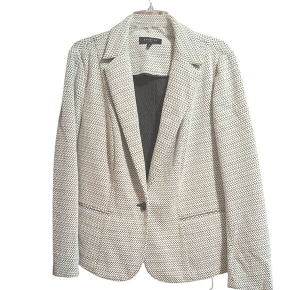 TALBOTS Blazer White/Black Single Button Up Long Sleeve Cotton Blend with Pocket - Picture 1 of 7